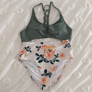 Cupshe Celadon Green and Floral Bikini